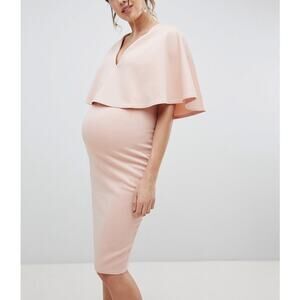 Asos Design Maternity Nursing Cape Double Layer Bodycon Midi Dress Pink Womens 2